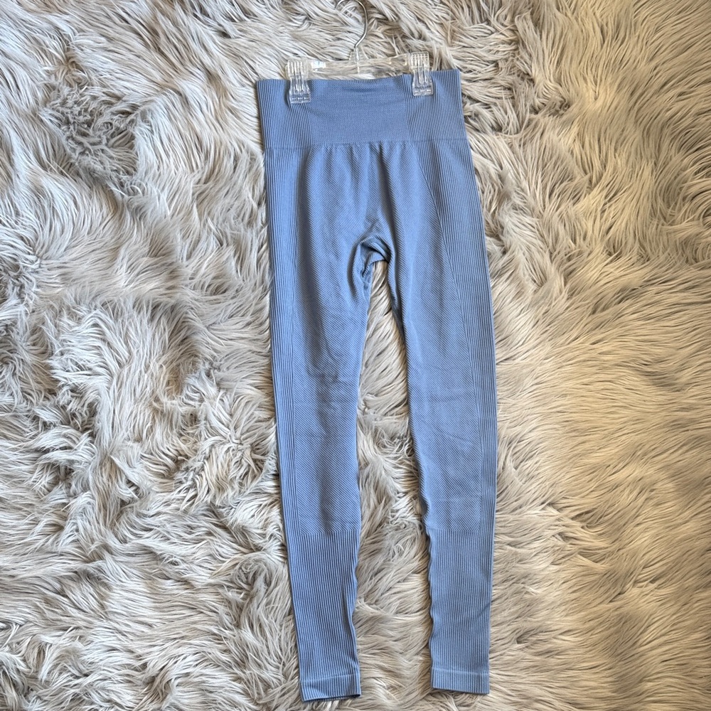 Savvi Juniors Seamless High-Rise Light Blue Ribbed Leggings